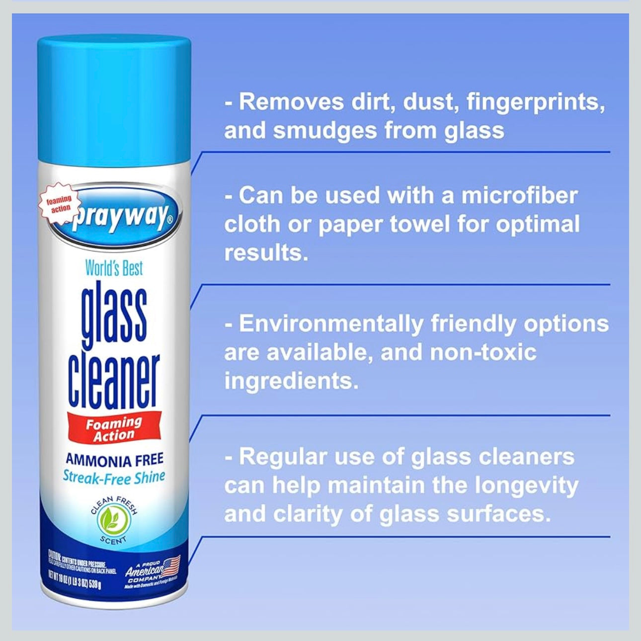 Sprayway 19oz Glass Cleaner – Foaming Action Formula - Streak free shine