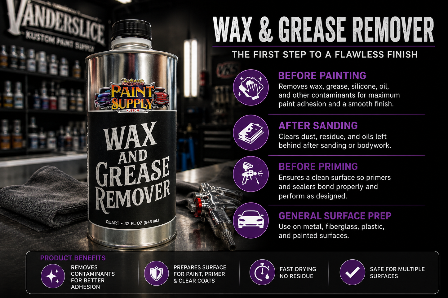 Automotive Wax & Grease Remover – Quart | Paint Prep Cleaner