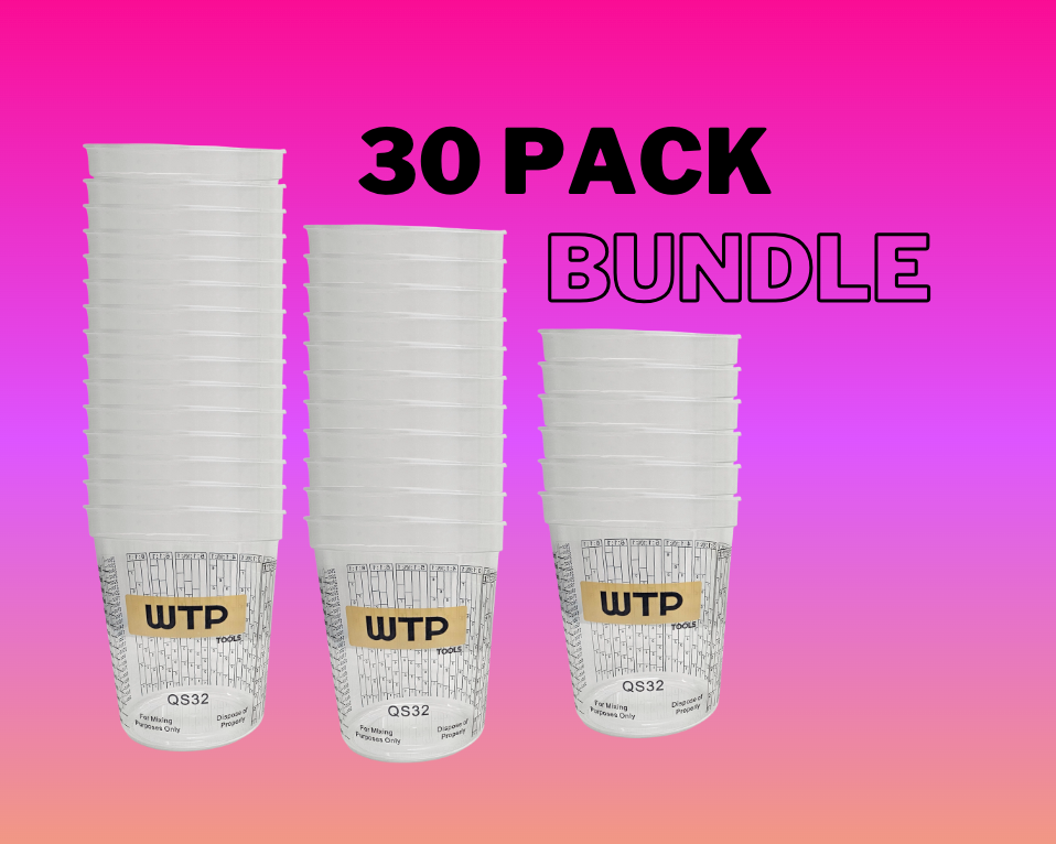 Plastic Mixing Cups, 32 oz (1000ml), Disposable Measuring Cups : Measurement ratios: 2:1, 3:1, 4:1, Suitable for Epoxy Resin, Liquid Measuring, and Paint