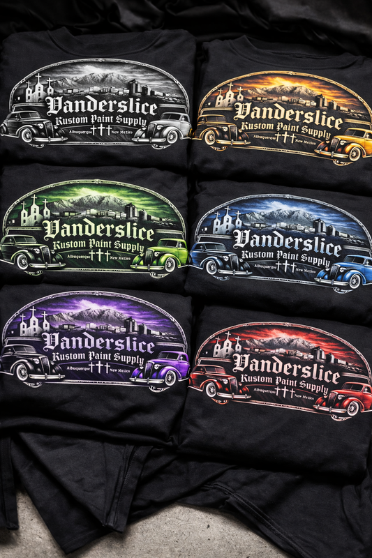 NEW ABQ Vanderslice kustom shop With three crosses in the background  Tee