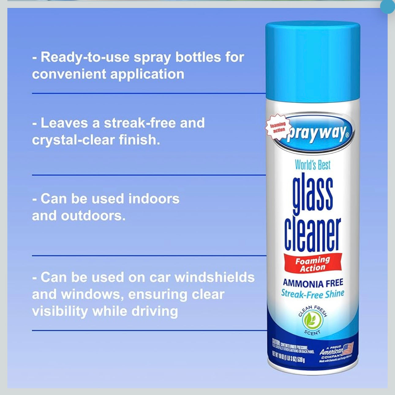 Sprayway 19oz Glass Cleaner – Foaming Action Formula - Streak free shine