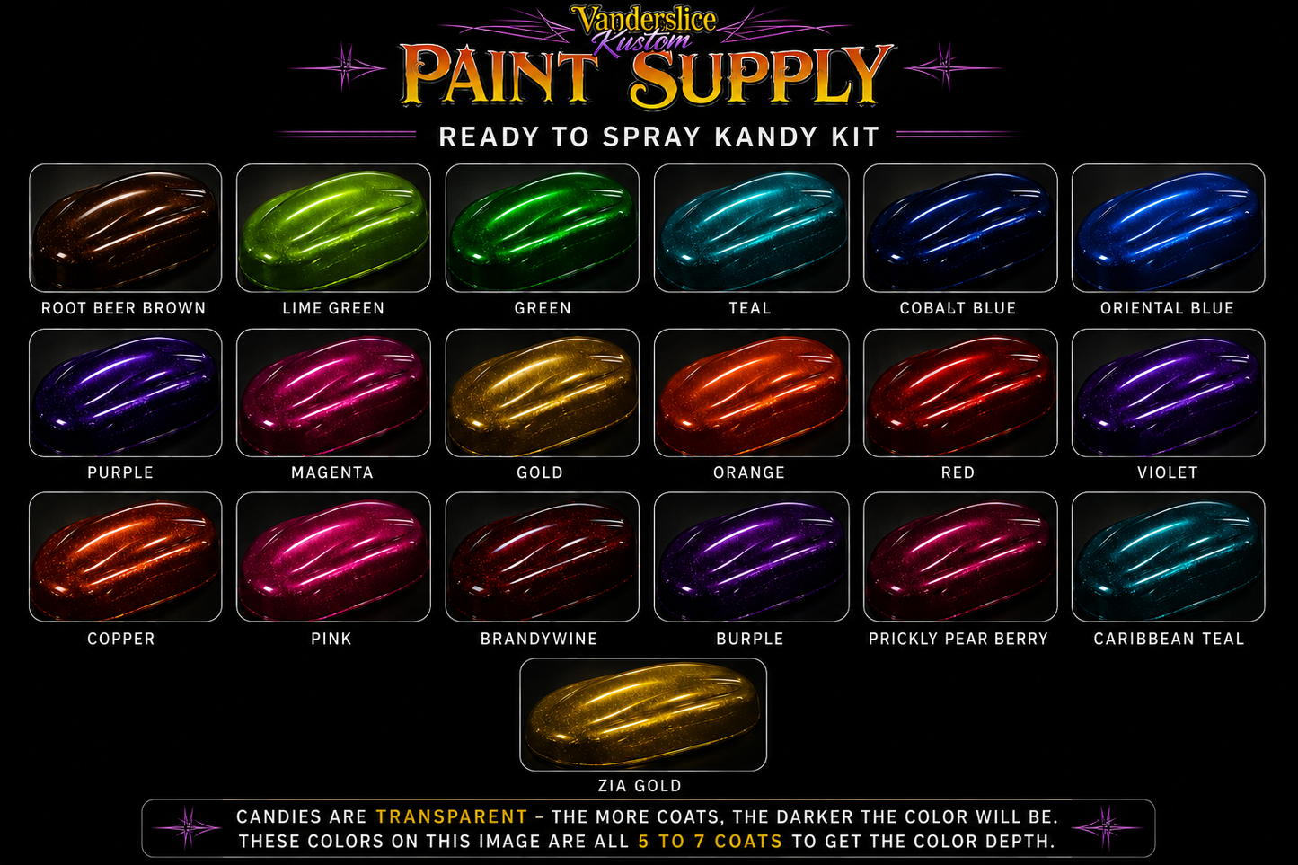 Vanderslice Ready-to-Spray Candy Paint – 12 Color Complete Set