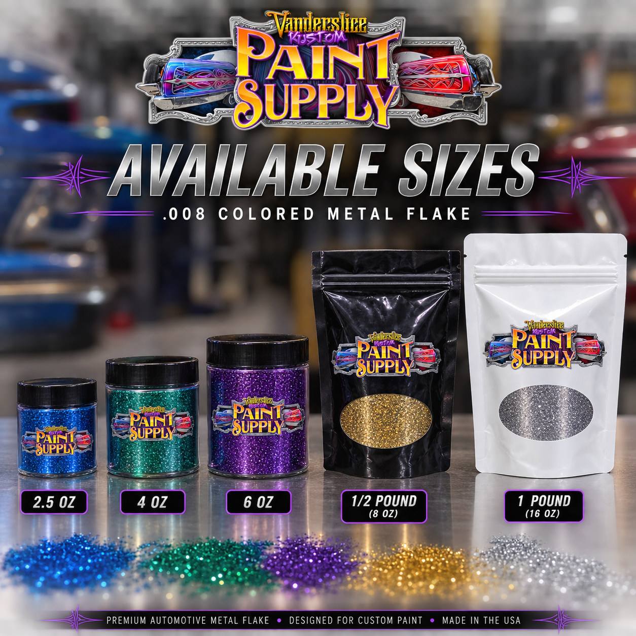 .008 Colored Metal Flake – Automotive Custom Paint Flake