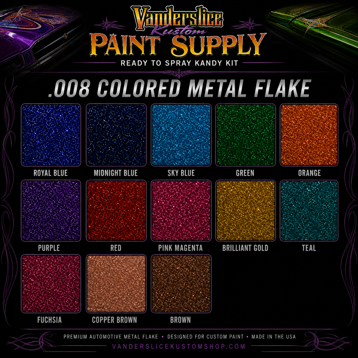 .008 Colored Metal Flake – Automotive Custom Paint Flake
